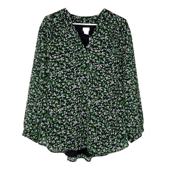 Chico's Blouse Tunic with Stitch Detail Abstract Dots in Classic Navy Size 16/18 - Picture 1 of 12